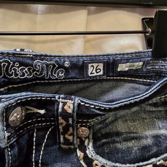 Miss Me Skinny Jeans bling rhinestone decorative stitching flap pockets size 26 - Picture 5 of 11